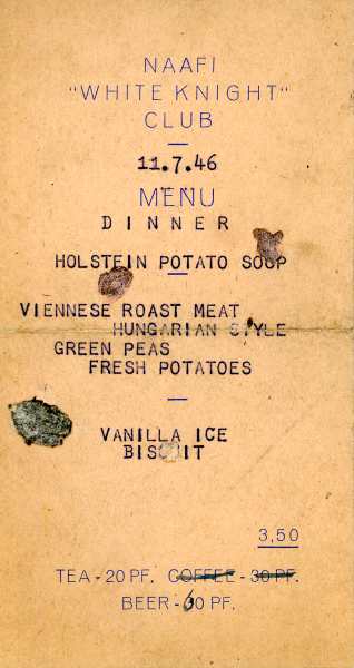 Menu 11 July 1946